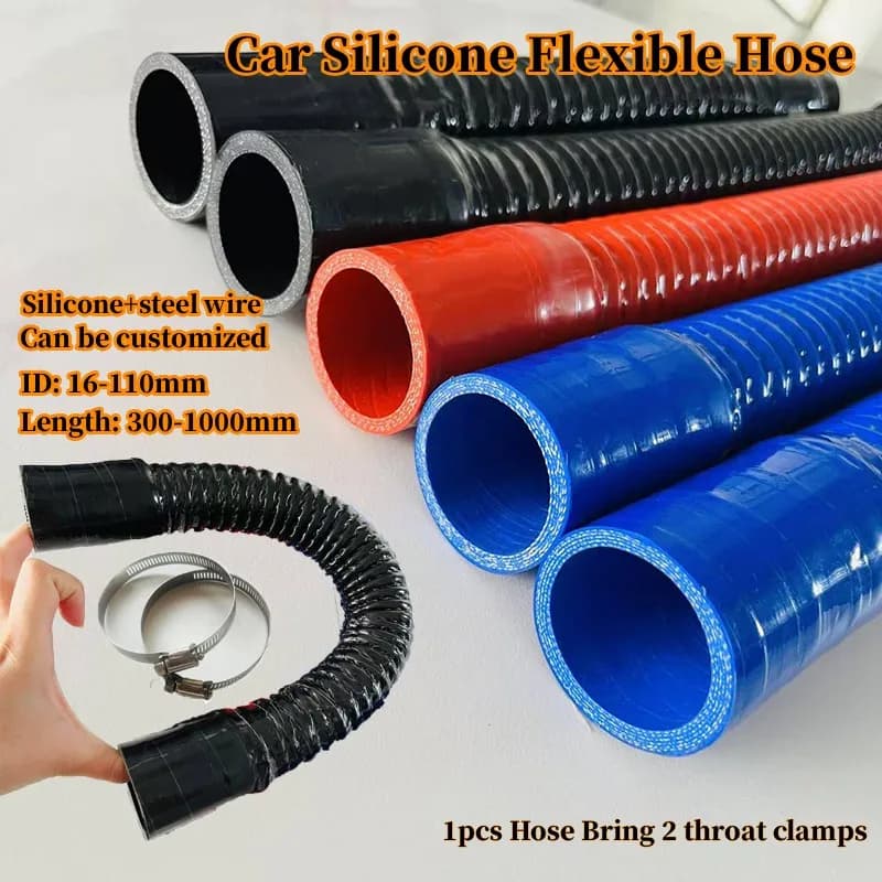 Tubo Corrugato in Filo d'Acciaio Nero, Tubo in Silicone ad Alta Pressione e Alta Temperatura per Connessione Intercooler e Filtro Aria