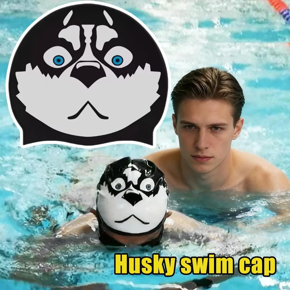 Dog Print Men Swimming Cap Waterproof Silicone Stretch Headwear For Men Teen Dad Boyfriend Short Medium Hair Pool Accessory