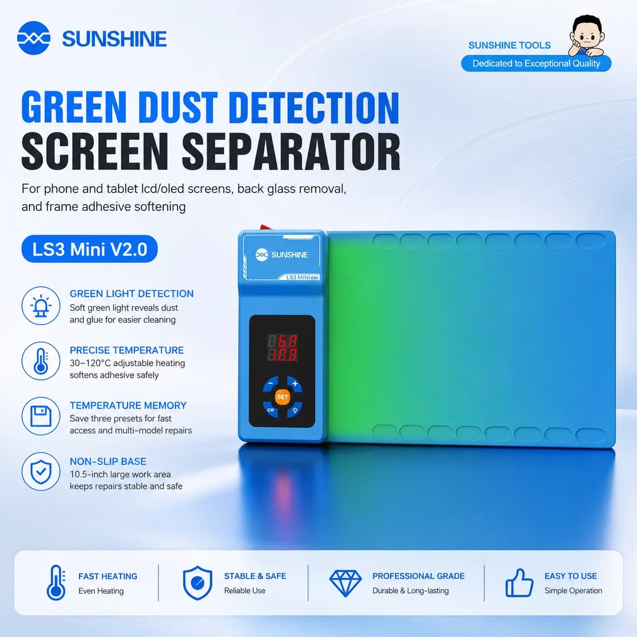 SUNSHINE LS3 Mini V2.0 Portable LCD Screen Remover With Eye-friendly Green Light for Mobile Phones and Tablet Repair Tool