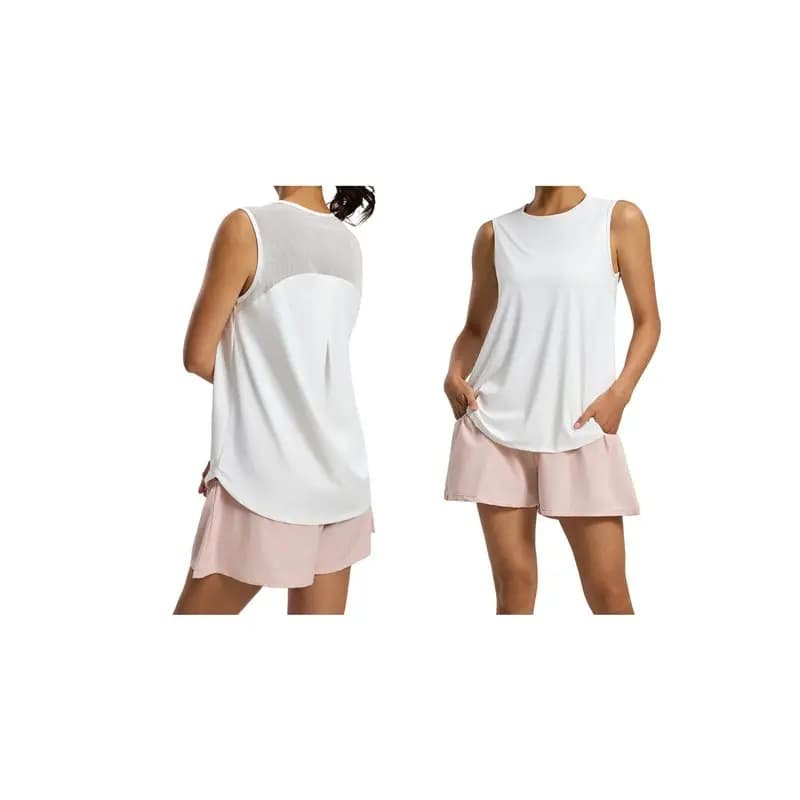Womens Workout Tank Tops Back Pleat Loose Fit Sleeveless Yoga Athletic Shirt Soft Cooling Gym Tops White XXL-A74P