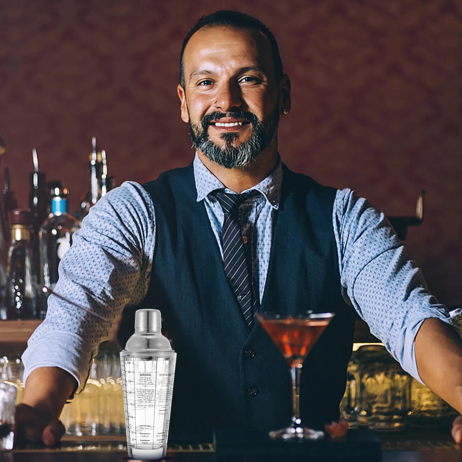 1 Pezzo Shaker per Cocktail in Vetro da 400Ml, Trasparente con Scala Graduata, Antigoccia, Superficie Liscia, Mixer per Vino e Cocktail da Bar