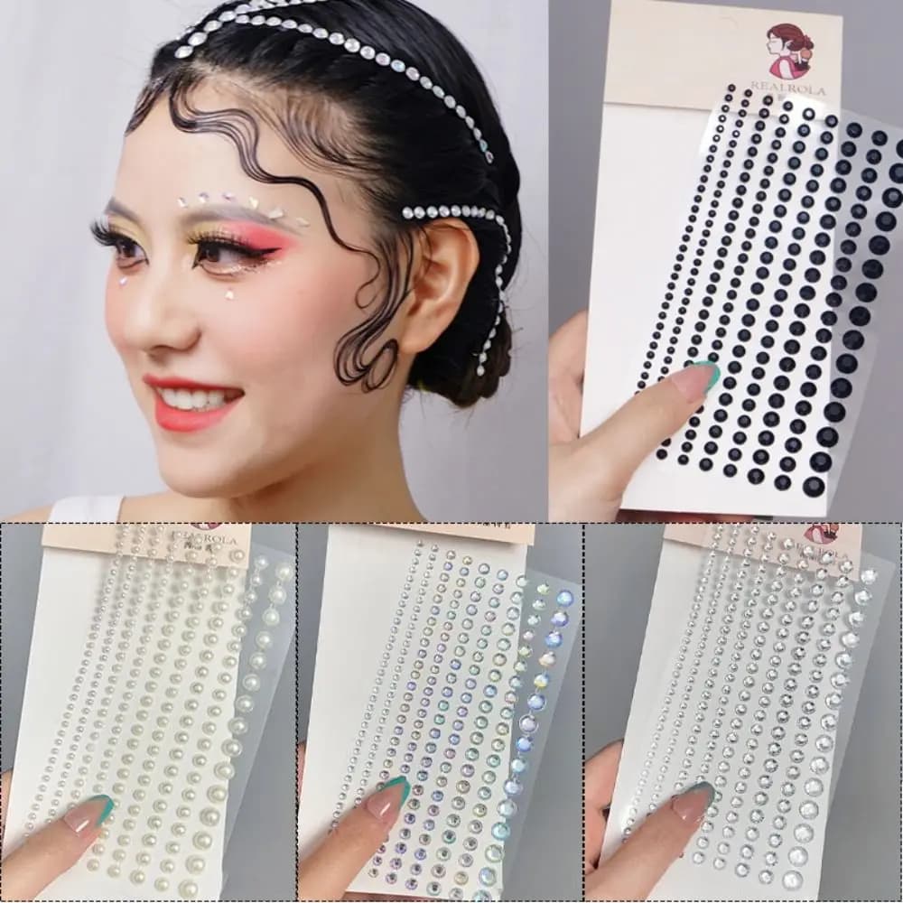 Makeup Decoration Hair Rhinestone Decoration Adhesive Face Decal Temporary Tattoo Stickers Long Rhinestone Strip Sticker