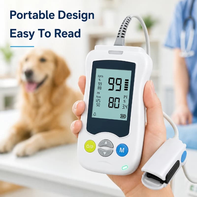 Veterinary Pulse Oximeter Handheld Pet Blood Oxygen Monitor SpO2 Heart Rate Detector LCD Screen for Dogs Cats Animals Monitoring