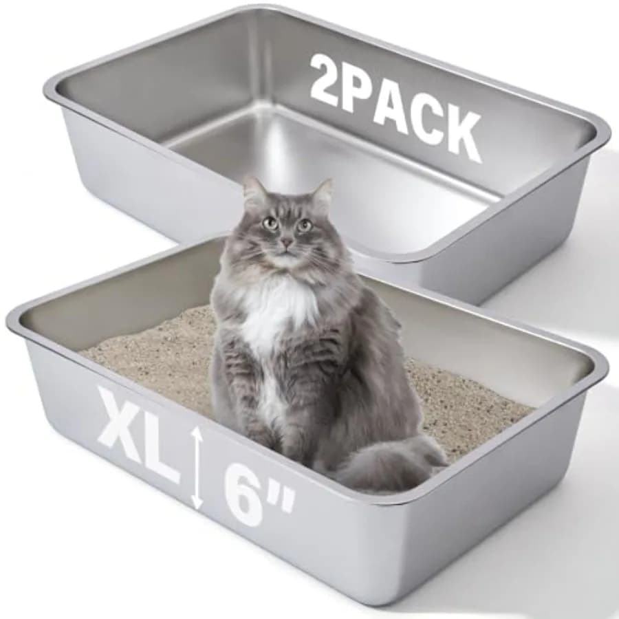 Stainless Steel Litter Box 2 Pack, 23.6x15.7x6 Deep Stainless Steel Cat Litter Box Extra Large, XL Metal Litterbox for Big Cats