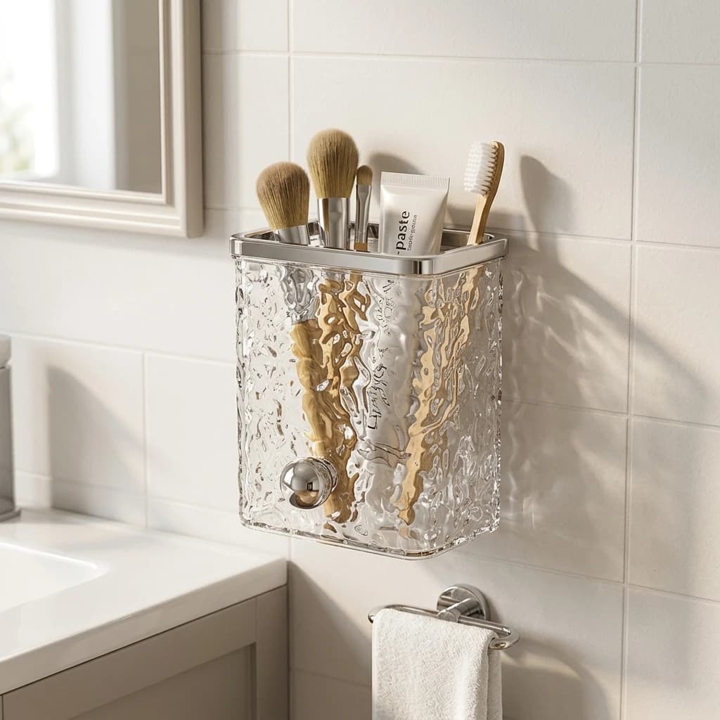 Organizzatore da parete per pennelli da trucco, portaoggetti per spazzolini da bagno, scaffale impermeabile in ABS, nessuna perforazione richiesta
