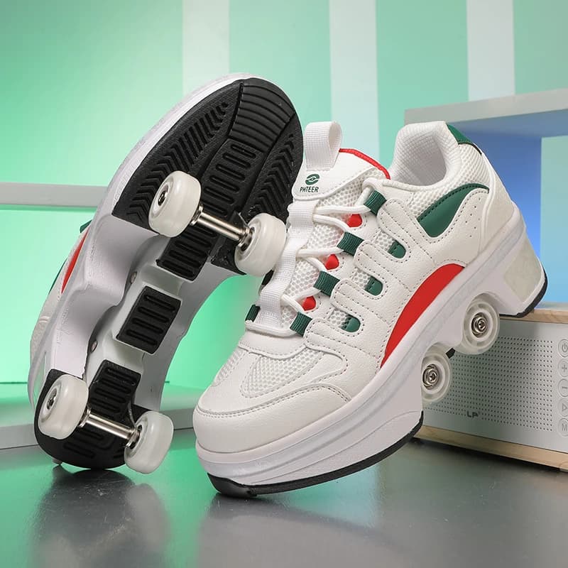 Scarpe da parkour con deformazione, scarpe da pattinaggio unisex per bambini e adulti, pattini a rotelle a 4 ruote, scarpe da pattinaggio fitness urbano da strada