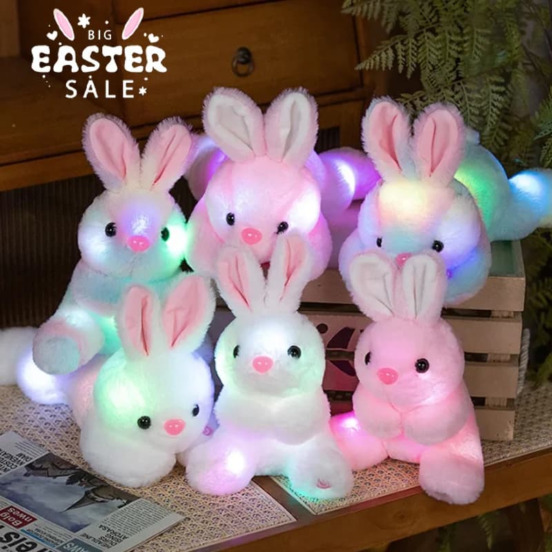 Peluche coniglietto rosa che si illumina al buio da 25 cm, luce notturna, animale di peluche perfetto come regalo per il compagno della buonanotte dei bambini