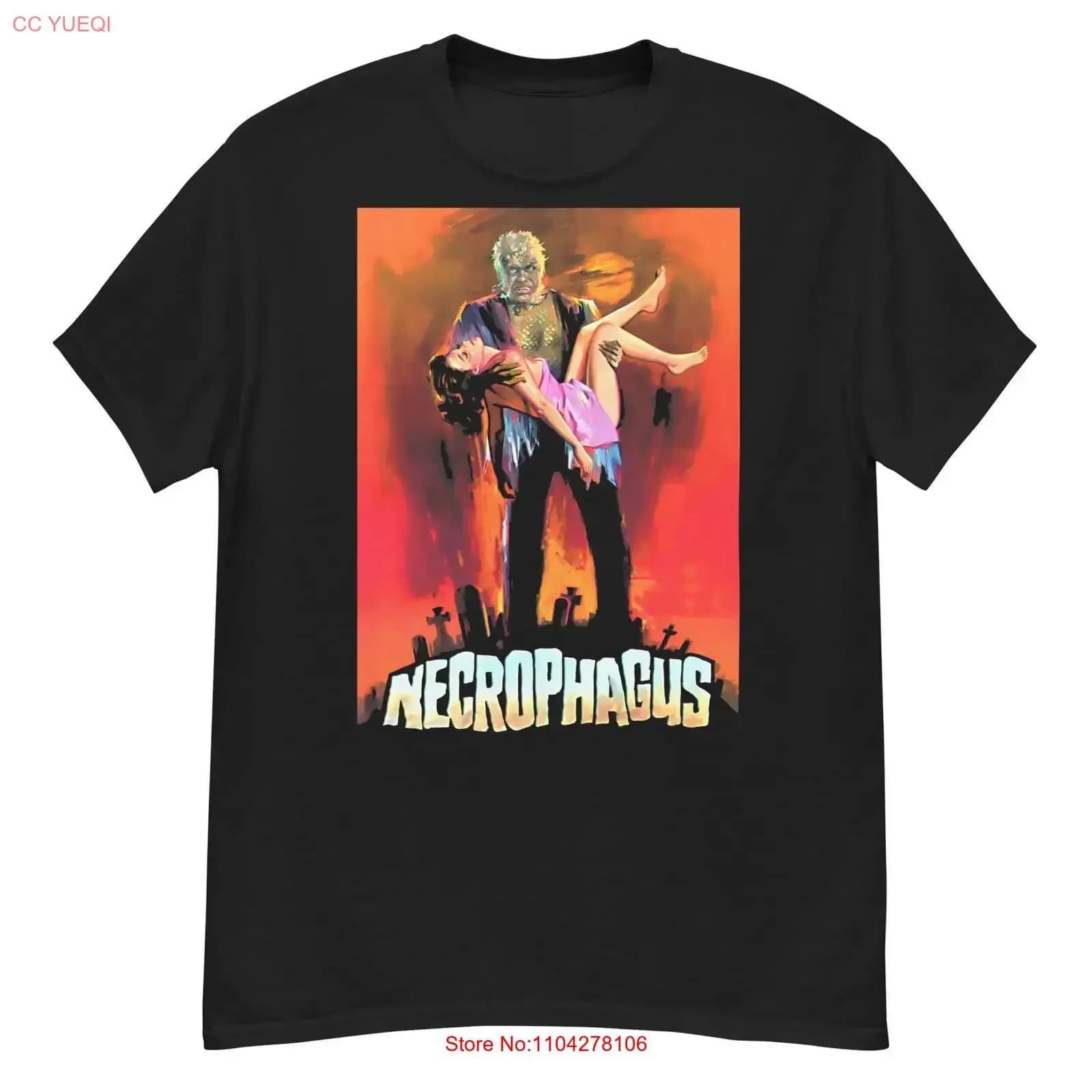 T-shirt vintage con grafica cult horror Necrophagia, stile streetwear comodo ed elasticizzato, effetto lavato, abbigliamento firmato