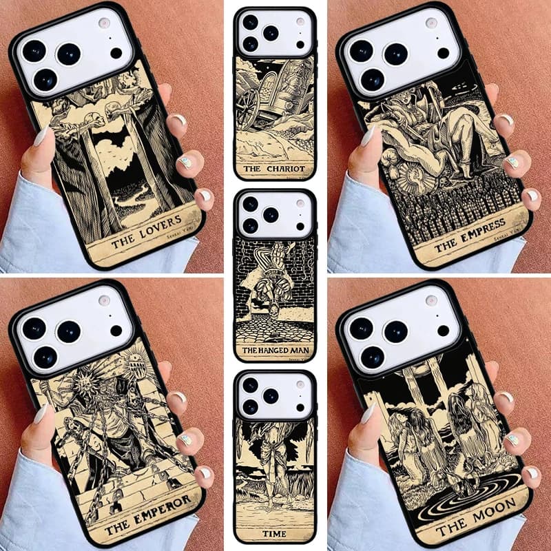Cover per iPhone con Carte dei Tarocchi, Astrologia, Sole, Luna e Amore per iPhone 17ProMax 12 13 14 15 16e 17 Pro Max Plus Air