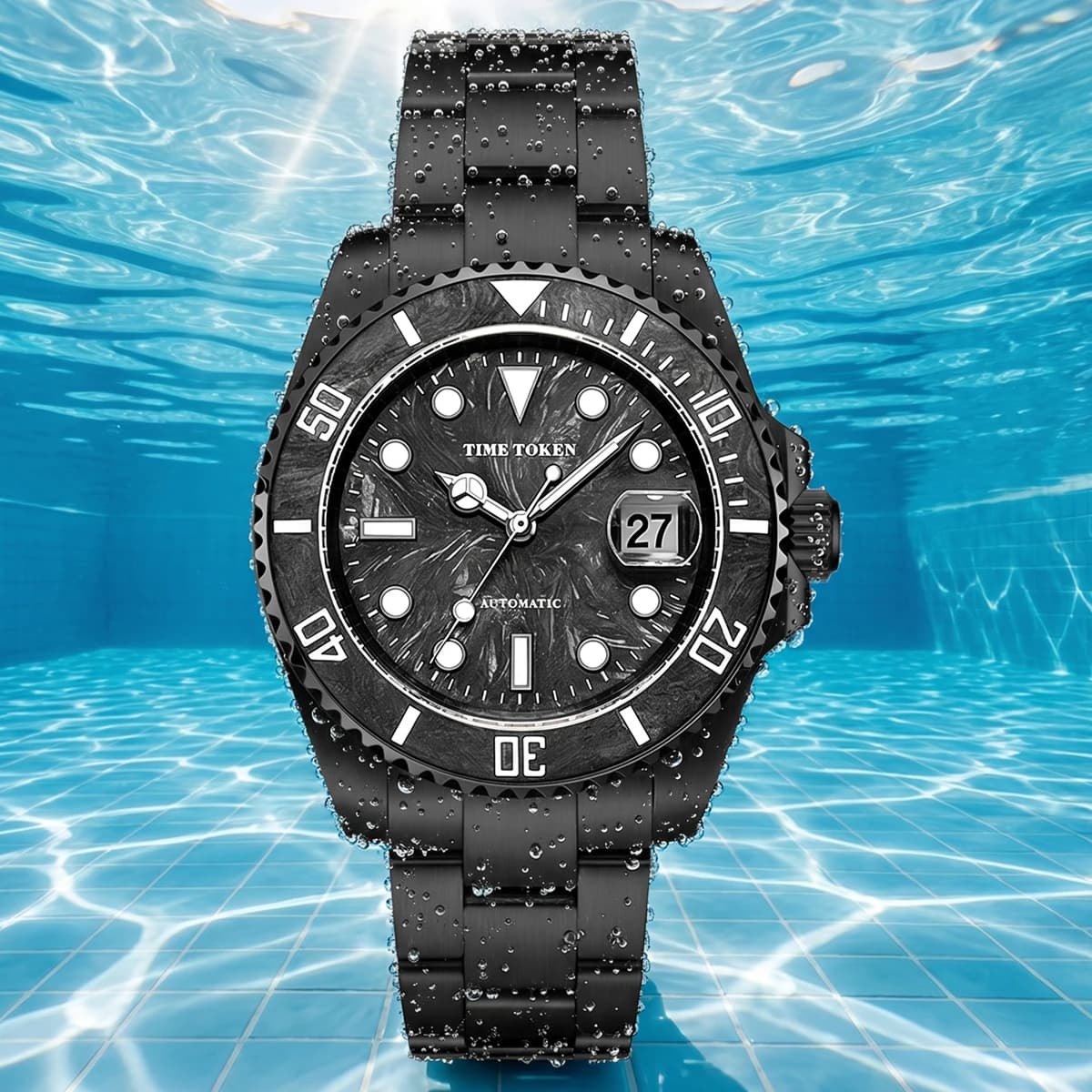 Forged Carbon Fiber Dial Automatic Diver Watch Men 100M Waterproof Luminous Stainless Steel Mechanical Sports Wristwatch T527