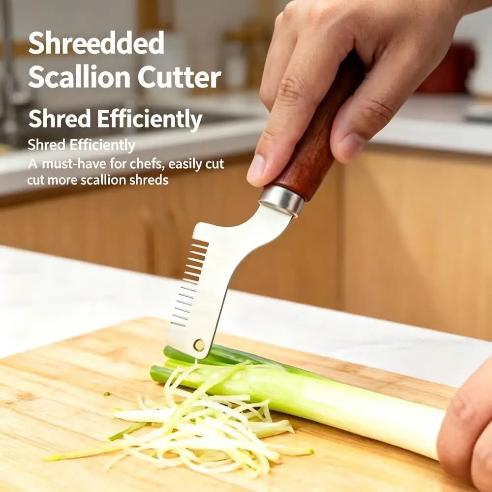 Stainless Steel Green Onion Slicer Knife Wooden Handle Scallion Shredder Vegetable Cutter Chopper Kitchen Gadgets Cooking Tool
