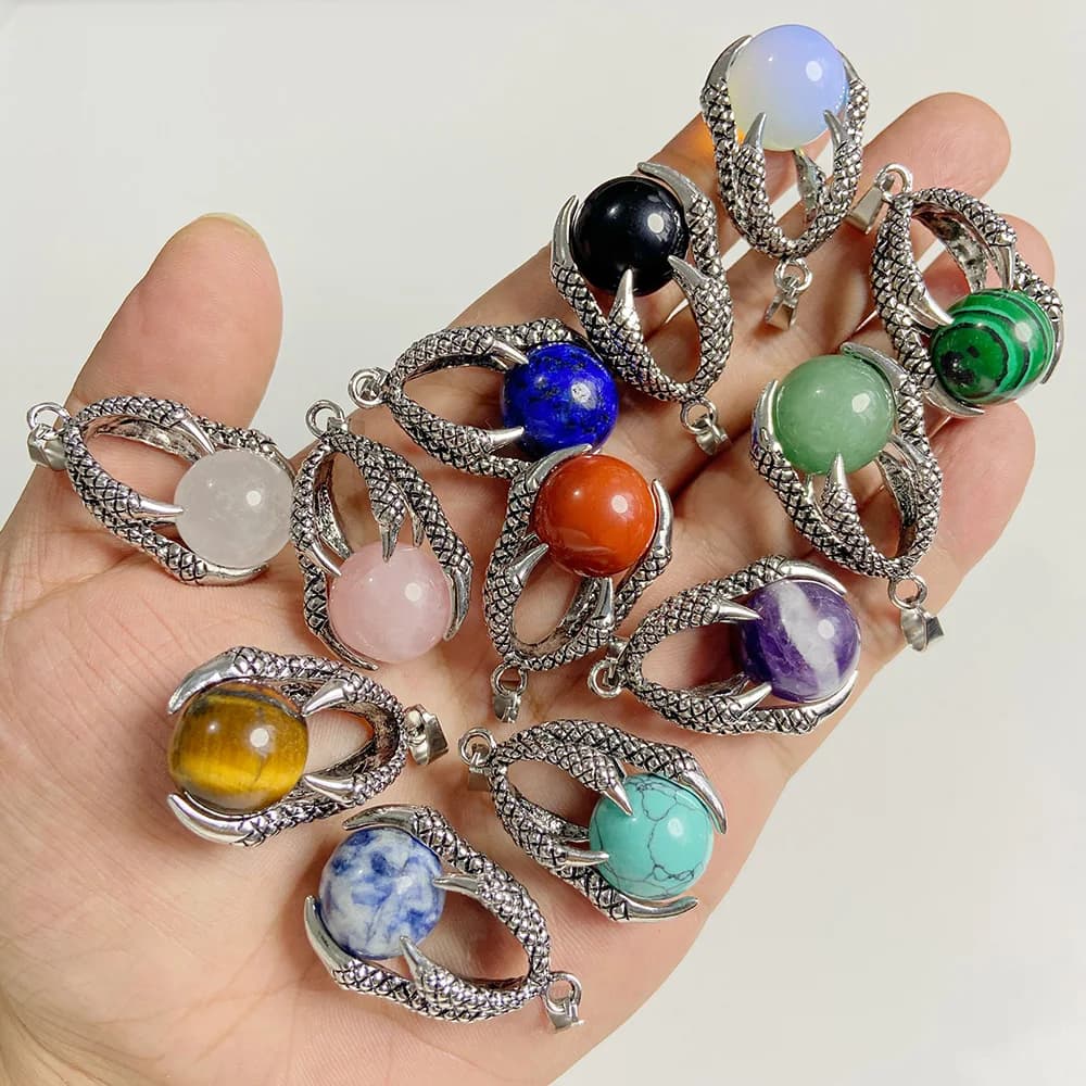 2pcs Punk Dragon Hand Shape ciondolo Color argento Hold Round Stone Gem Ball collane pendenti per fare accessori per gioielli da uomo