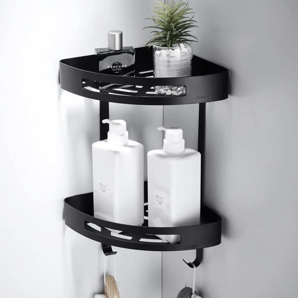 Set di Accessori Bagno Neri a 4 Pezzi: Portasciugamani, Porta Scopino, Porta Carta Igienica, Gancio per Accappatoio, Cestino Triangolare da Parete Personalizzabile