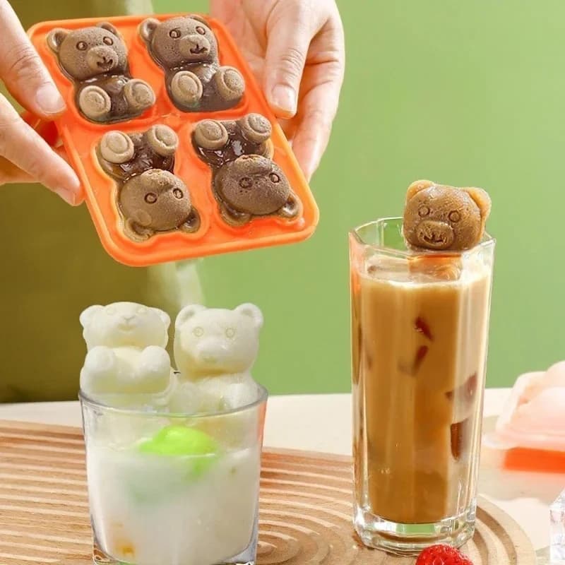 Cute Bear Ice Cube Tray - Food Grade Silicone Mold with Funnel, Easy Release Cartoon Ice Block Maker for Whiskey, Coffee & Juice