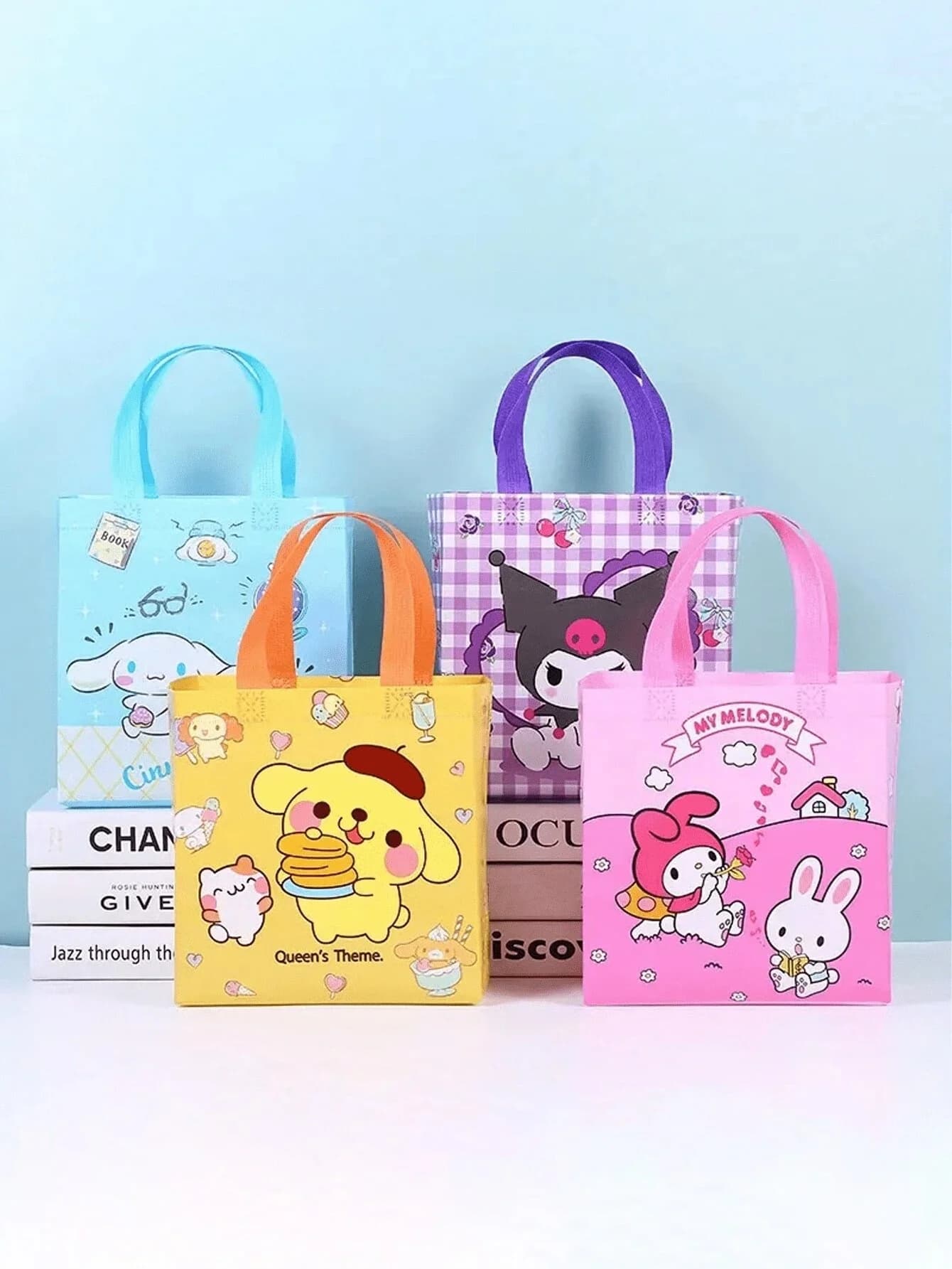 1/4 pezzi Borsa Sanrio Kuromi Anime My Melody Cinnamoroll Grande Capacità in Tessuto Non Tessuto Stampato Borsa a Mano per Libri e Regali di Natale