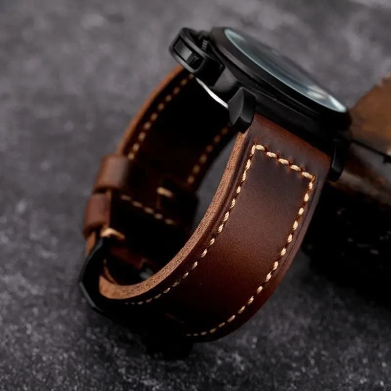 Handmade Head Layer Cowhide Leather Strap 20 22 24 26MM Brown Soft Thickened Genuine Leather Watchband Oil Waxed Leather Men'