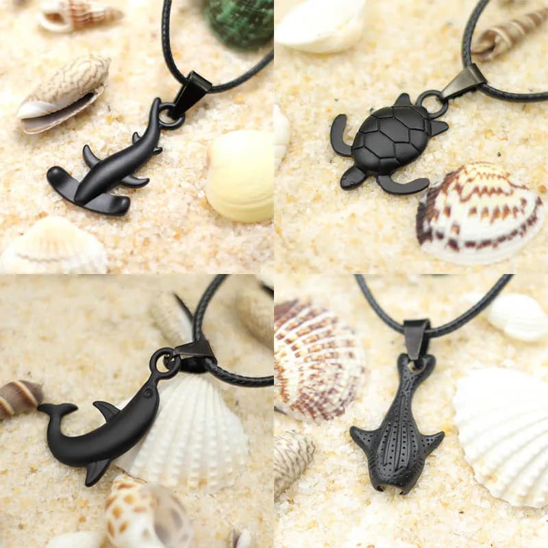 Elegante collana marina Manta Shark Whale per uomo 24 pollici Accessori per collo da surf da spiaggia Collare con pendente lungo