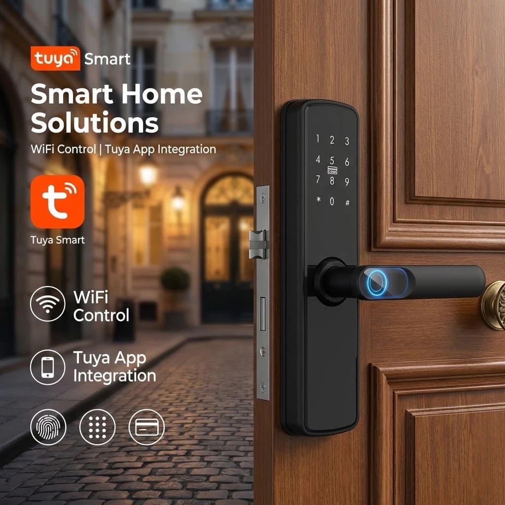 Serratura Intelligente TUYA WIFI con Impronta Digitale, Serratura Elettronica Senza Chiave, Accesso con Password, Impronta Digitale, Carta, App, Sblocco NFC per Casa e Ufficio