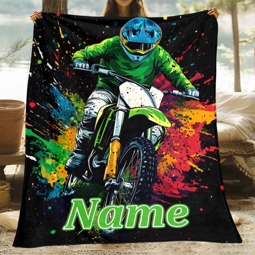 Customized Name, Text, Motorcycle Rider Printed Soft Warm Blanket, Lightweight Flannel Sofa, Bedroom Living Room