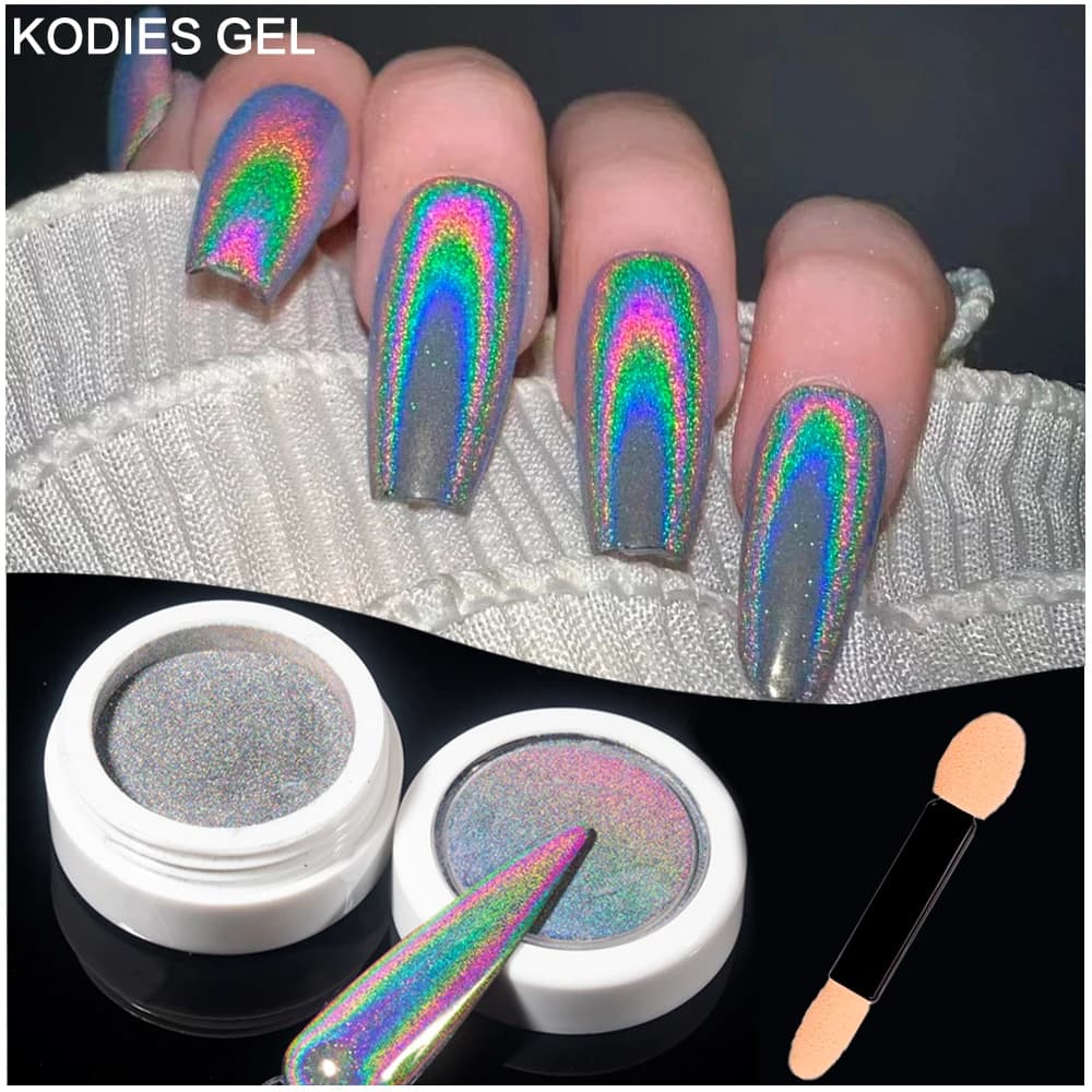 KODIES GEL Super holographic nail powder 0.2g Laser Chrome Aurora Siren Powder Pigment Powder Polish Manicure Art Nail Decorations