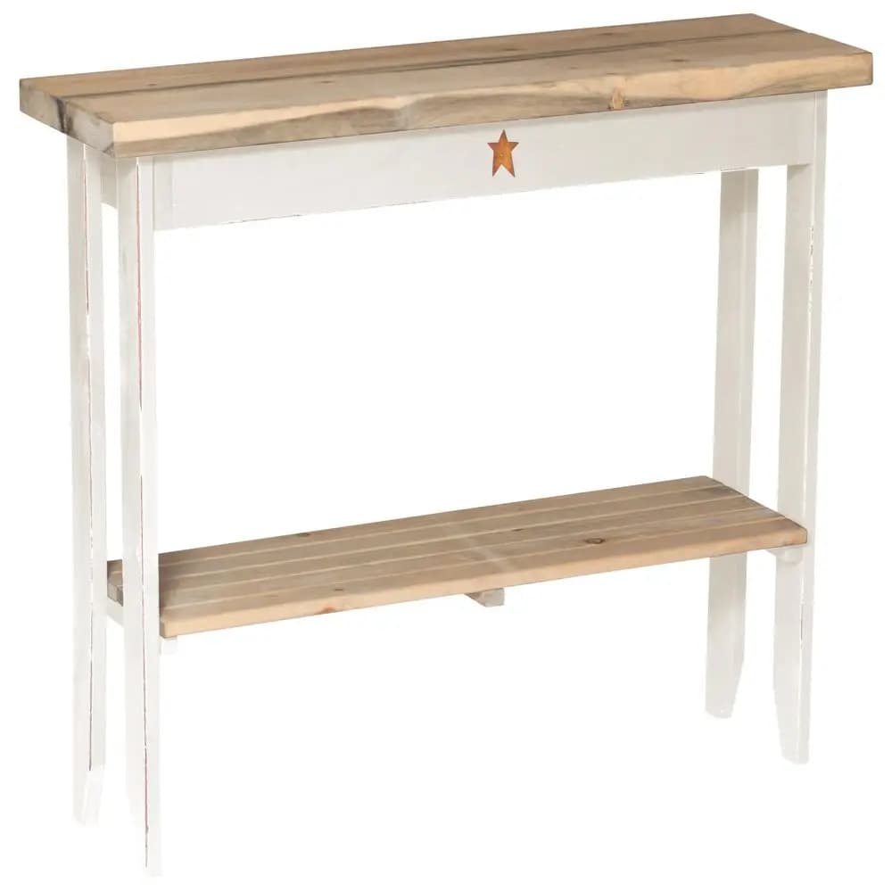 Consolle Lunga con 4 Cassetti Contenitori e Maniglie in Alluminio, Tavolo da Divano Moderno in Legno di Pino Essiccato con Ripiano Inferiore a Doghe per Ingresso