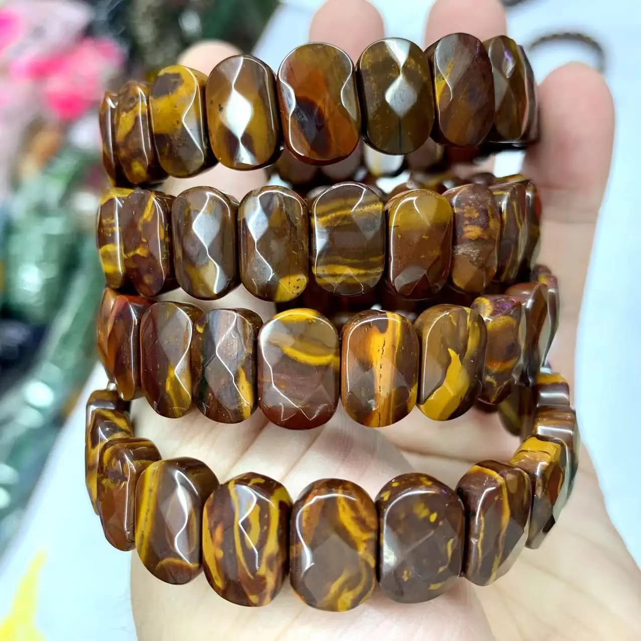 Braccialetto naturale dei monili della pietra preziosa del braccialetto dei branelli di pietra di diaspro di pietra dell'arcobaleno per le donne per gli uomini per il regalo Commercio all'ingrosso!