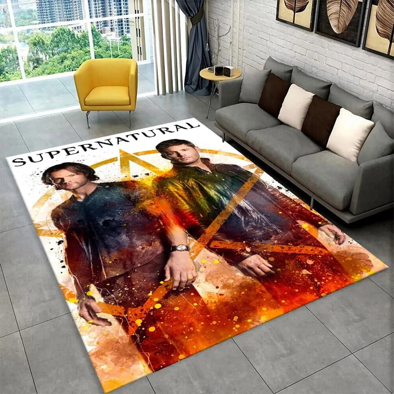 Tappeto SPN Supernatural Dean Sam per Sala Giochi, Camera da Letto, Soggiorno, Divano, Decorazione Casa, Tappeto per Bambini, Tappetino Antiscivolo, Regalo