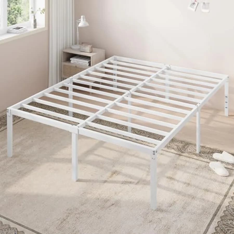 Struttura letto di dimensioni standard, letto a piattaforma in metallo da 18 pollici con spazio contenitore, non richiede rete a molle e facile da montare