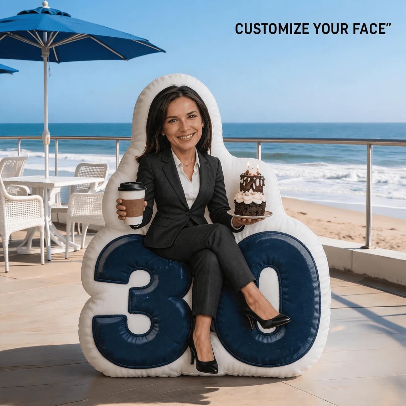 Personalized Photo Number 30 Shaped Pillow - Large 60cm Custom Face Picture Cushion Suitable for Sofa & Bed, Photo & Number Prin