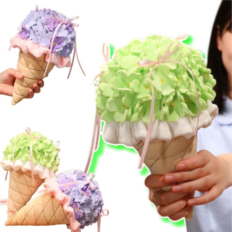 25cm Cartoon Creative Flower Plush Doll Purple Green Ice Cream Hydrangea Plant Potted Plush Toy Home Decor Gift For Children