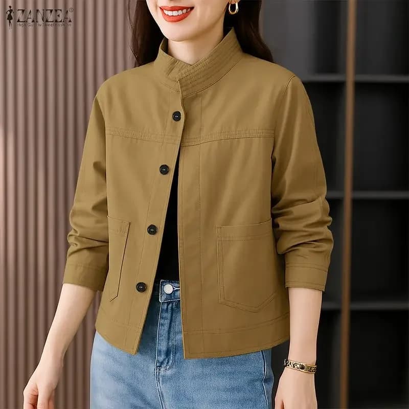 ZANZEA Camicia da ufficio Donna Autunno Cardigan Moda Manica lunga Camicetta da lavoro 2026 Primavera Solid Slim Fit Cappotti Donna Button Up Top