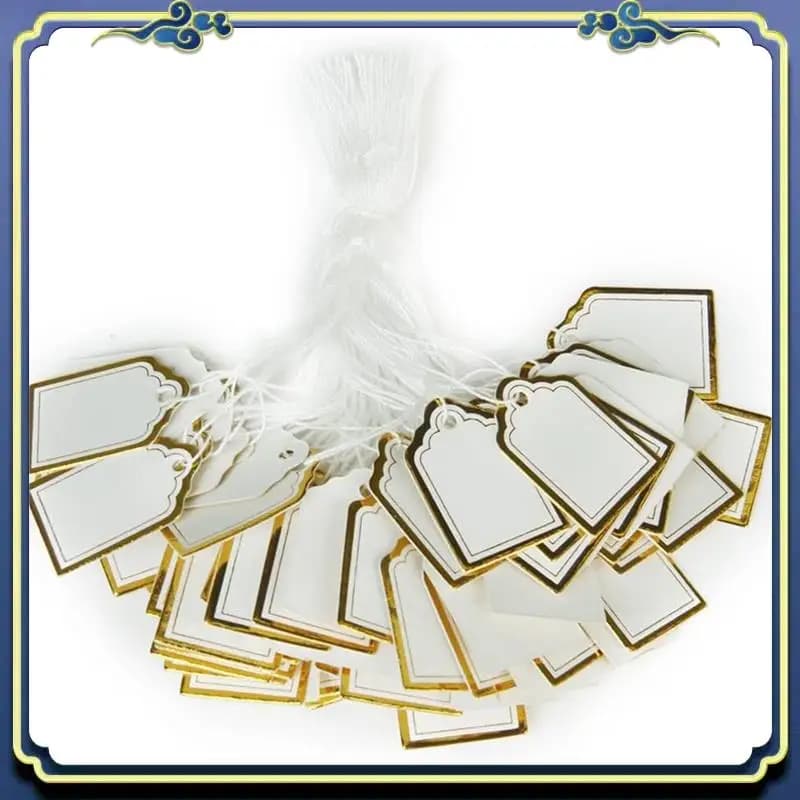 A56P-500 pieces rectangular labels for jewelry price labels with hanging cord for rings, bracelets and earrings display labels