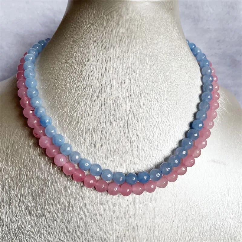 6/8/10MM Hot Rose Blue Round Stone Jade Beads Wholessale Price High Quality Women's Jewelry