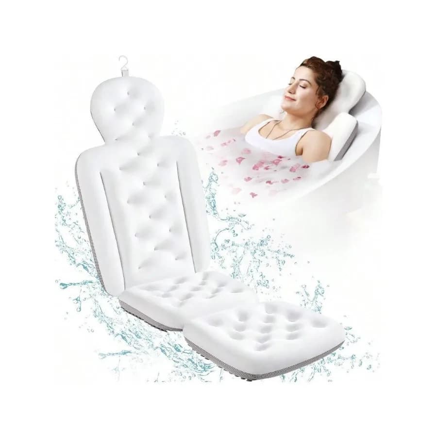 Cuscino da bagno per tutto il corpo per vasca da bagno, cuscino spesso per vasca con sacca per il lavaggio, cuscino di lusso per vasca, per poggiatesta, collo e schiena
