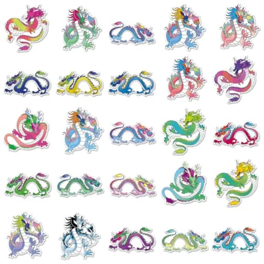 Chinese Traditional Dragon Vinyl Stickers, Colorful Oriental Myth Dragon Decals for Laptop Water Bottle Luggage Scrapbook