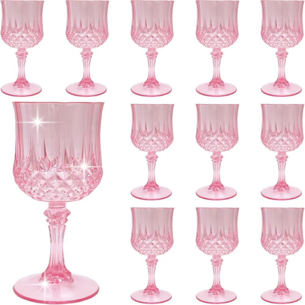 12 bicchieri da vino in plastica goffrata rosa, bicchieri da champagne e cocktail riutilizzabili, senza BPA, perfetti per matrimoni e feste