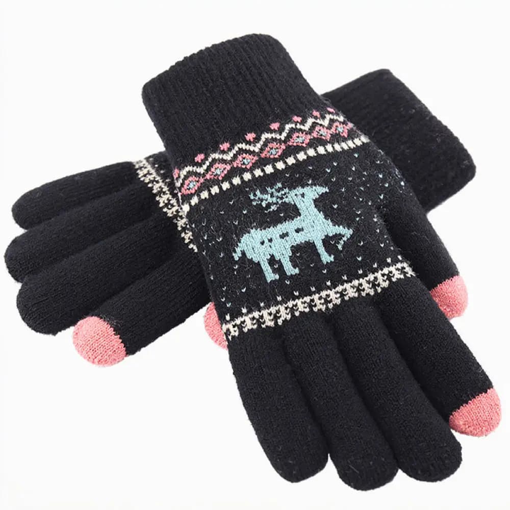 Cute Deer Winter Mittens Ladies Thick Plush Touch Screen Gloves Soft Thermal Double Layer Comfortable Outdoor Hand Warmers
