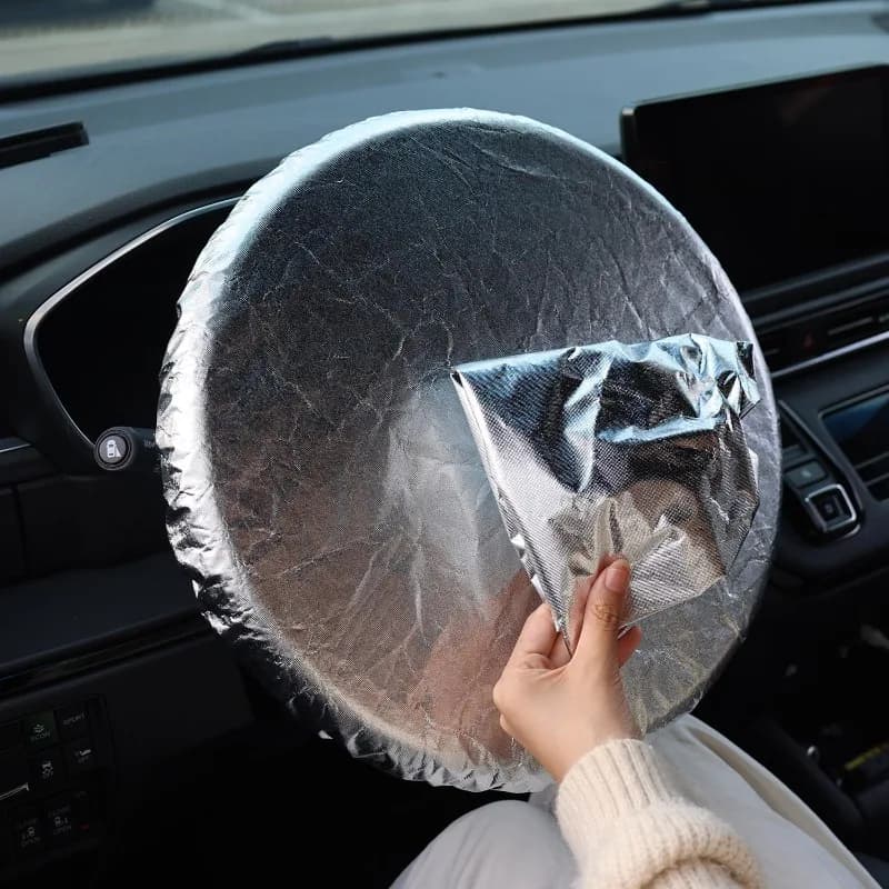 Copri Volante Auto in Tessuto Argentato, Protezione Solare e Isolante per Volante, Accessori