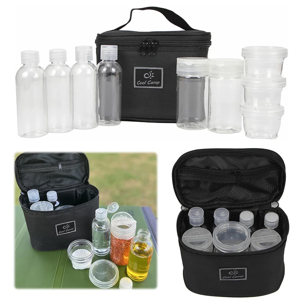 10Pcs/Set Portable Spice Container Set with Carry Bag BBQ Seasoning Bottle Set Salt Pepper Spice Shaker Jars for Camping Travel