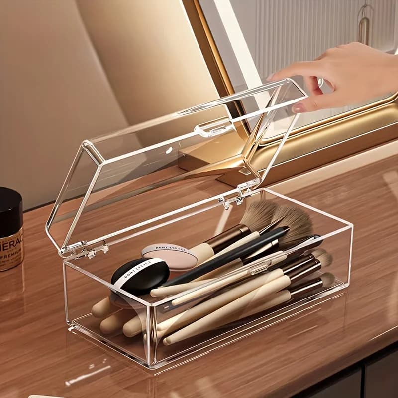 Transparent Cosmetic Organizer with Cover, Tool Box for Lipsticks, Umbrellas, Brushes, Wallet for Makeup