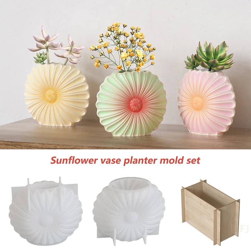 [YU]1pc 3D Sunflower-shaped Silicone Vase, Illustrator, Potted Plant Mold, Suitable For DIY Resin, Plaster And Clay Crafts