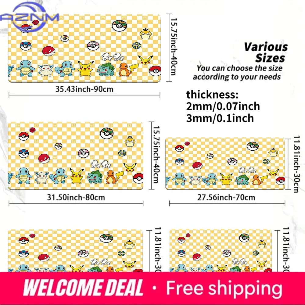Yellow Checkerboard Starter Pokemon & Pokeballs TCG Playmat Non-Slip Washable Gaming Mouse Pad