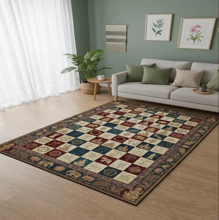 Simbolic Chest Carpet with Dark Academia Printing, Yoga and Science Decoration, Witchy Style Games Mat, Home Decoration
