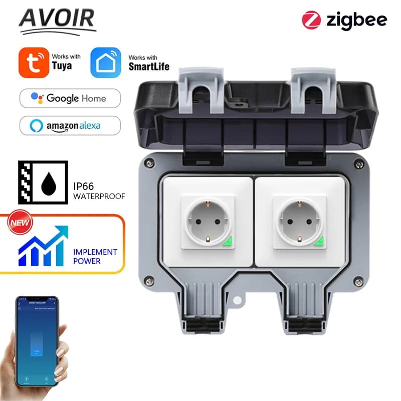 Avoir Tuya Zigbee Electric sockets IP66 Waterproof Ester EU Plug Taken Timer Dual USB charging switch Intelligent home appliance