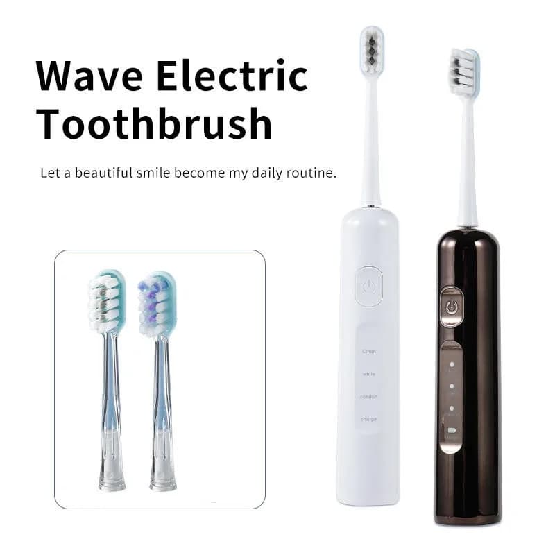 Travel Smart Electric Toothbrush with 6 Heads, Rechargeable, for Dental Care and Whitening, with Wave Scanning and Vibration