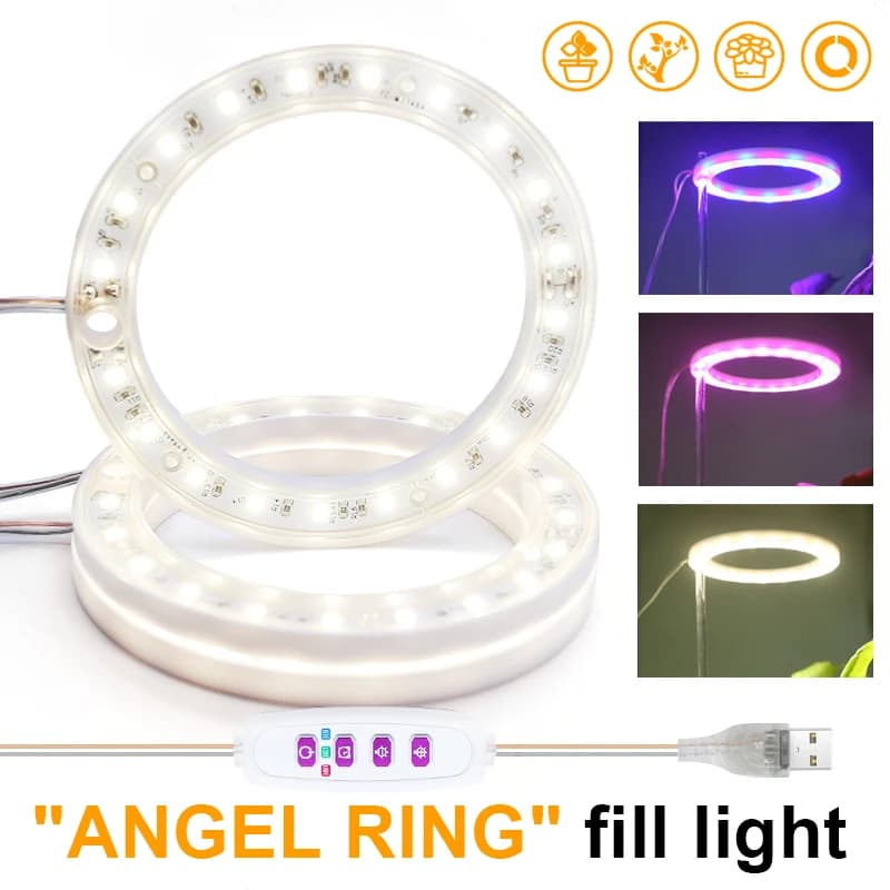Illuminazione per la crescita delle piante Phyto Lampada LED per coltivazione 5V Phytolamp a spettro completo USB Angel Ring Lampada per coltivazione per piante da interno Tenda leggera