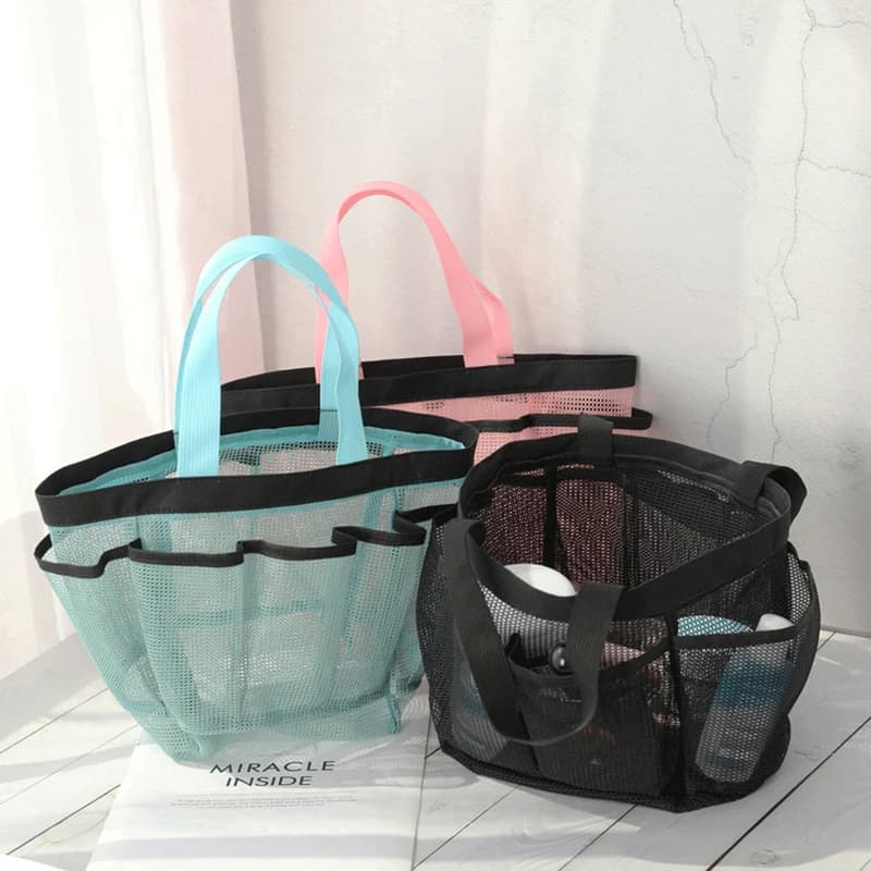 Portable Mesh Shower Caddy Tote Beach Bag Travel Storage Wash Bag Swimming Bath Bag Suitable for Outdoor Camping Quick Dry Tote