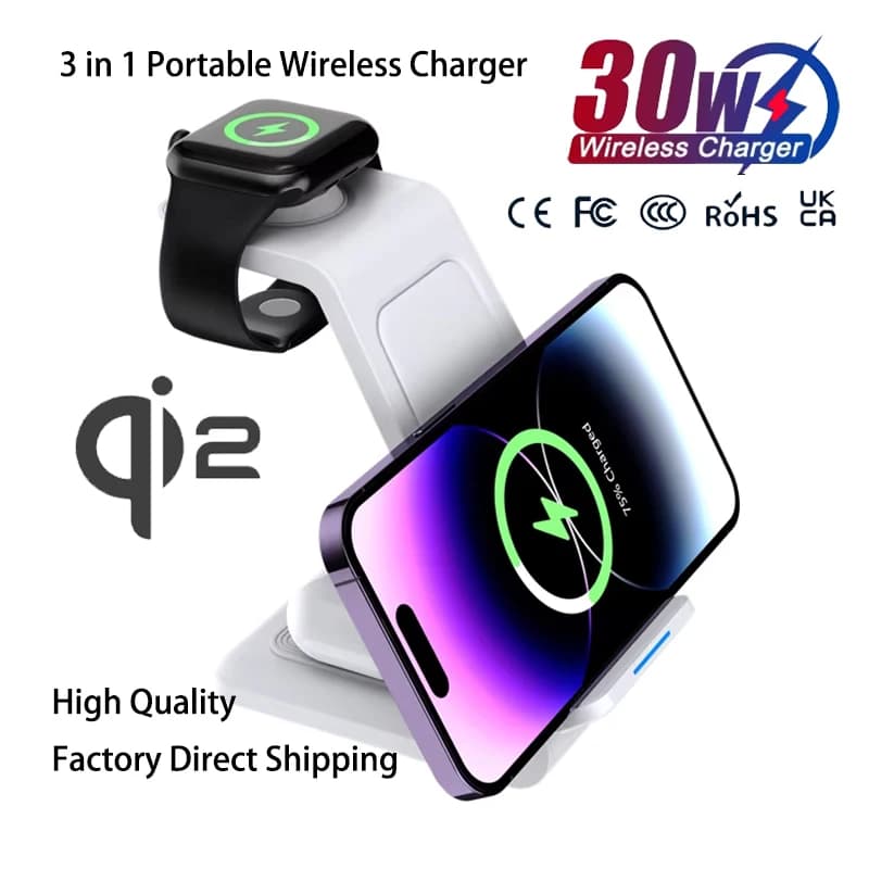 2025 New arrival 3 in 1 desktop wireless charging station for iPhone Samsung Xiaomi OPPO 30w support for wireless charger