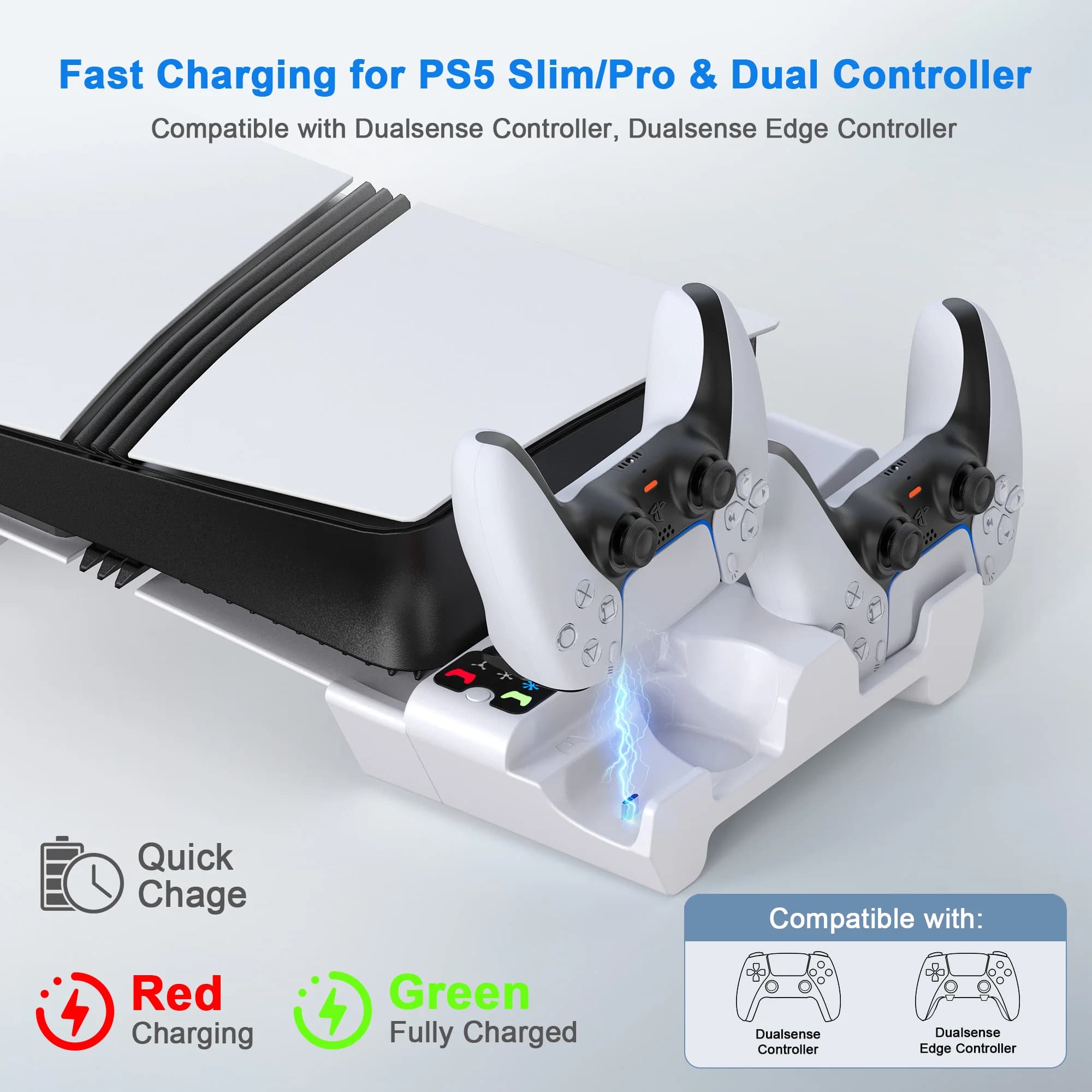 Supporto di Raffreddamento Orizzontale con Stazione di Ricarica per Controller, Kit Accessori per Console PS 5 Slim/Pro con Ventola di Raffreddamento a 3 Livelli