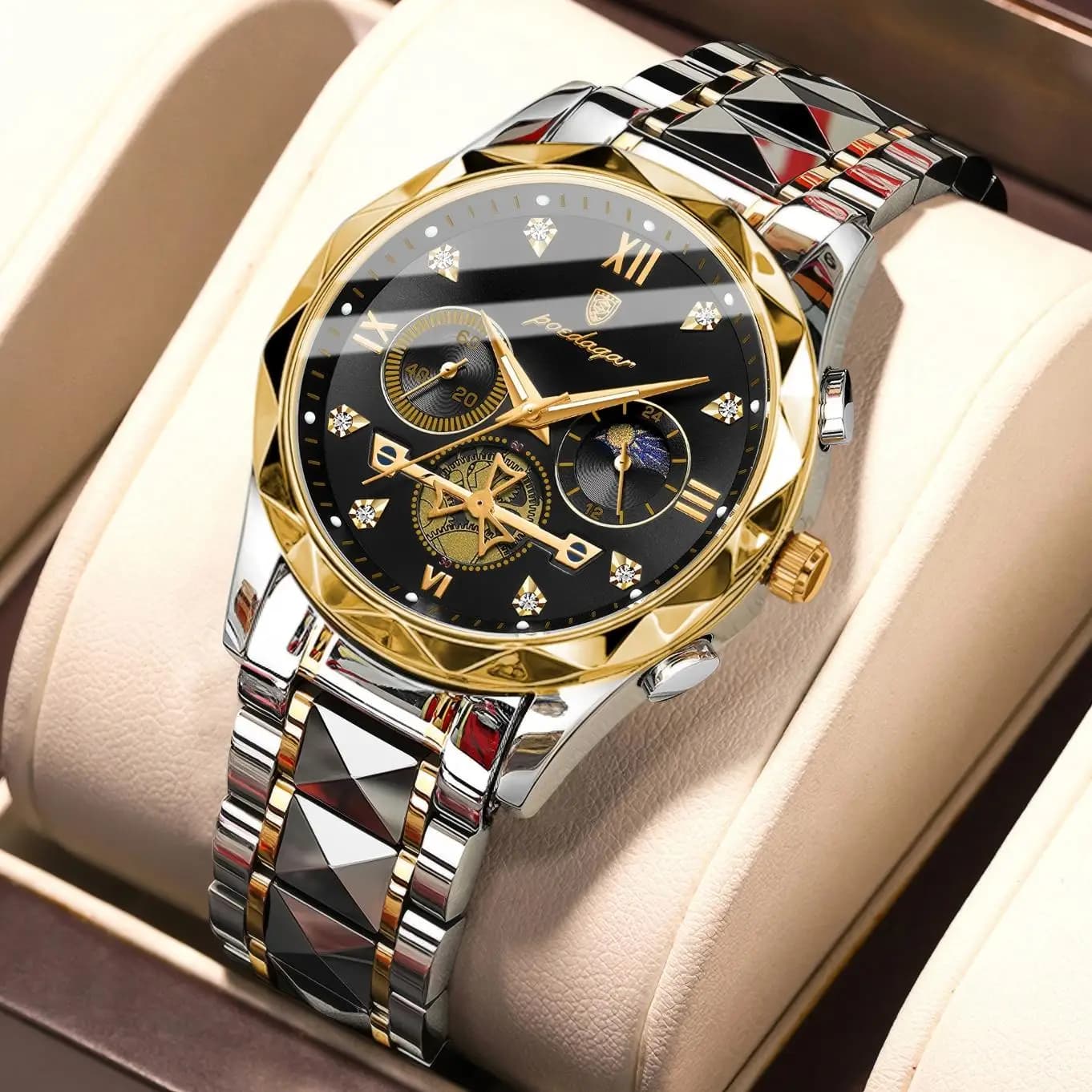 POEDAGAR Luxury Business Men's Watch Stainless Steel Chronograph Quartz Men's Watch Lightweight Casual Fashion Men's Watches